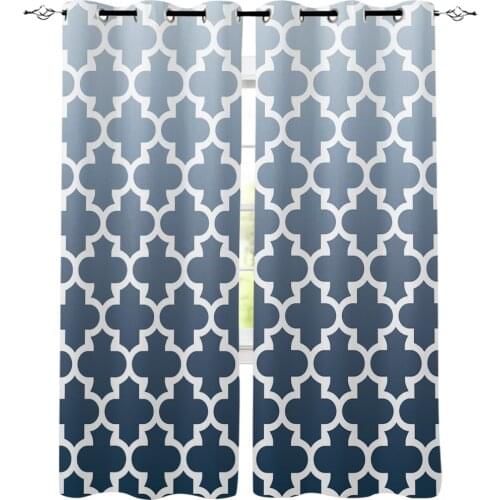 Blue Gray Gradient Retro Moroccan Pattern Window Curtain Home Decor Curtains for Living Room Bedroom Kitchen Door Curtain