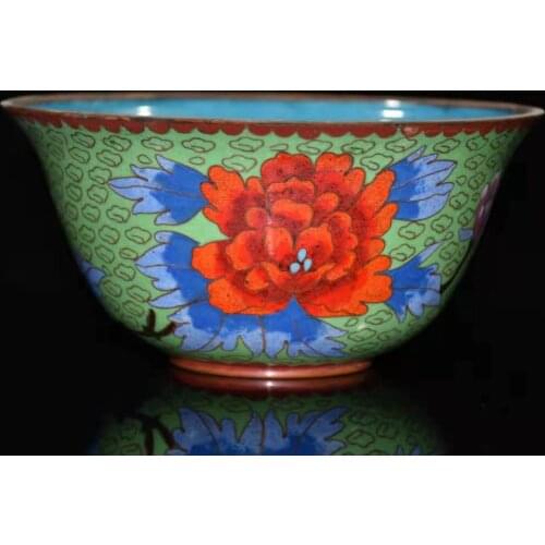 Antique MingDynasty Cloisonne bowl, peony,Hand-painted crafts,Decoration,collection &Adornment,Free shipping