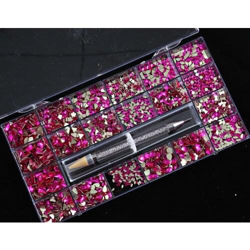 2000Pcs/Box AB/Blue/Red Flat Glass Rhinestone Nail Art Decoration 20 Shapes Popular Diamond Jewelry DIY Manicuring Decorations