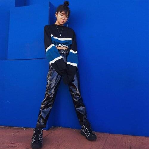 Sweatshirt Drawstring Patchwork Top Crewneck Sweatshirt Ladies Fashion Spring Autumn O-neck Long Sleeve Loose Casual Short Top