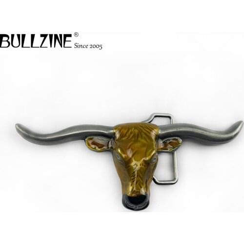 The Bullzine western bull head belt buckle with pewter finish FP-03060 suitable for 4cm width belt