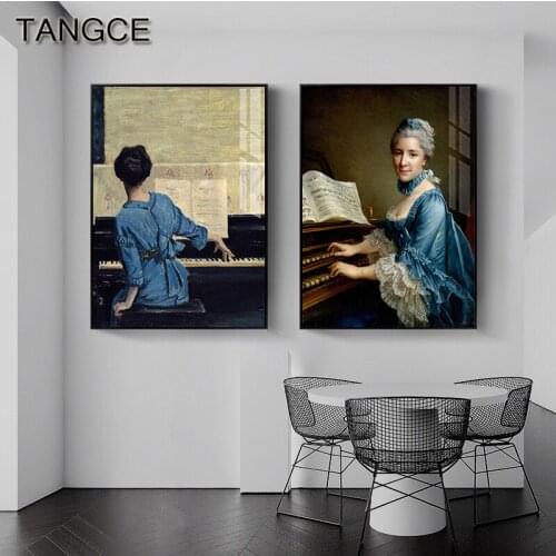 Vintage Oil Painting Texture Wall Poster and Print Figure Wall Art Pictures for Living Room Studio Abstract Girl Piano Painting