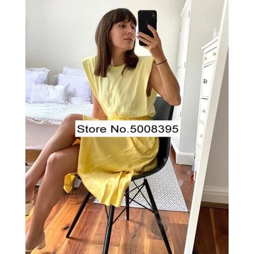Yellow Cotton Sleeveless Cotton Muscle Tshirt Round Neck Shoulder pad tops tees New FASHION T-shirts