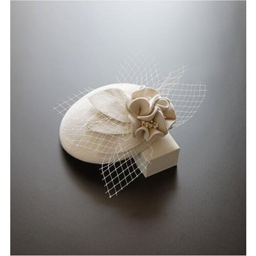 Bride Wedding Headwear Lady Show Headpiece Banquet Pillbox Cap Female Party Fedora Hat Women Cocktail 100% Wool Felt Beret