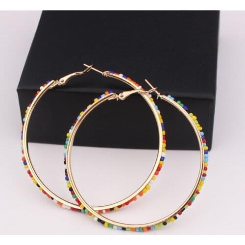 Colorful Beads Women Hoop Earrings Bohemian Big Circle Heart Earrings for Ladies Ethnic Ear Rings pendientes mujer