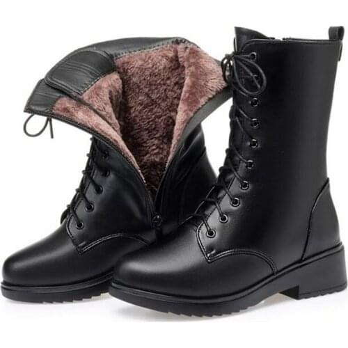 New Lace-up Warm Winter Shoes Fashion Genuine Leather Boots Women Boots Non-slip Comfort Plush And Fur One Wool Wome Snow Boots
