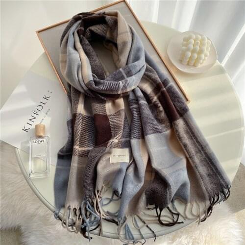 Winter Plaid Scarf Design Women Cashmere Pashmina Warm Shawl Lady Wrap Tassel Scarves Knitted Men Foulard Thick Blanket 2021