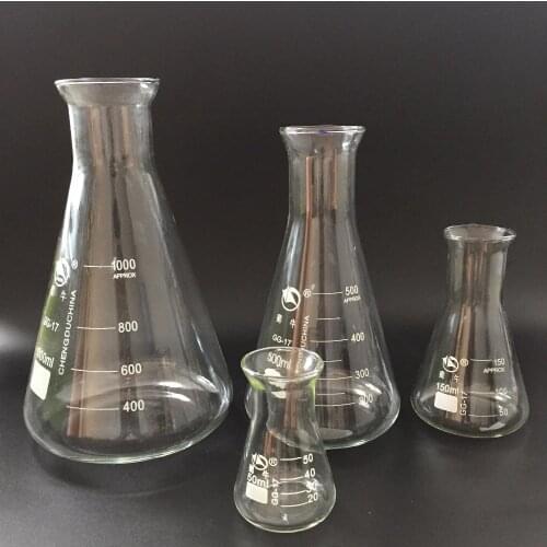 1pc 50-2000ml high quality triangle glass trumpet mouth flask conical flask Erlenmeyer Flask labratory wide neck flask