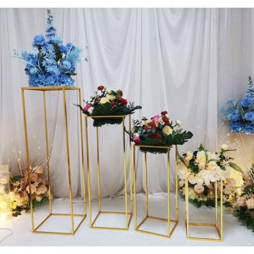 10pcs/lot gold Flower Vase Floor Vases Column Stand Metal Road Lead Wedding Table Centerpiece Flower Rack Event Party Decorat