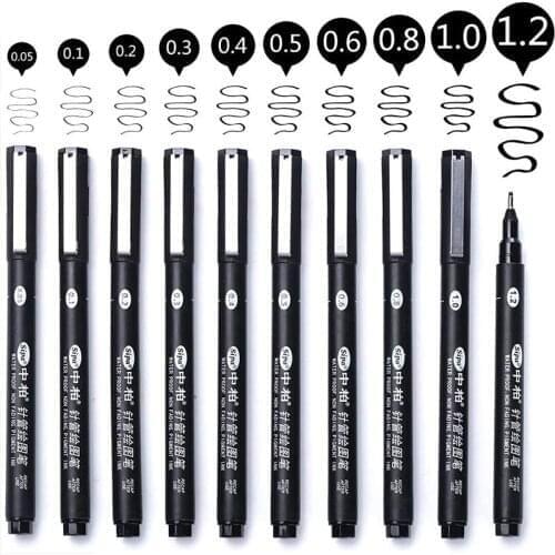10 Pcs Fine Liner drawing pens, water resistant and fade resistant, nib size 0.05, 0.1, 0.2,0.3, 0.4, 0.5, 0.6, 0.8, 1, 1.2mm