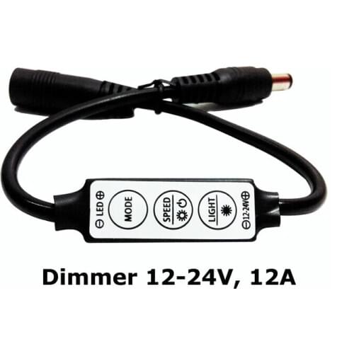 100pcs/lot Mini LED dimmer12V-24V/12A 3 keys black, LED controller switch for single color LED strip light brightness adjust