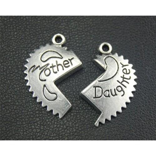 15sets Silver Color Mother daughter Split Puzzle Jigsaw Heart Charm DIY Necklace Bracelet Bangle Findings A1787