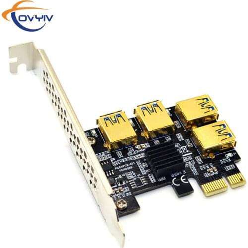 COVYIV PCI-E to PCI-E Adapter 1 Turn 4 PCI-Express Slot 1x to 16x USB 3.0 Riser Card PCIe Converter for BTC Miner Mining