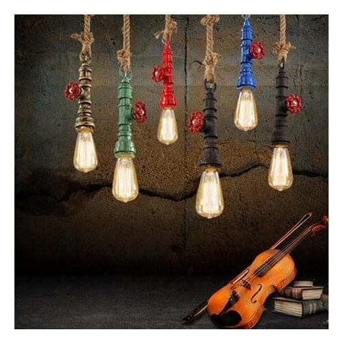 American Loft Hemp Rope Water Pipe Pendant Light Industrial Vintage Lighting For Living Dining Room Bar Retro Hanging Lamp