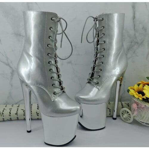 Leecabe Shinny Silver 20CM/8inches Pole dancing shoes High Heel platform Boots closed toe Pole Dance hight boot