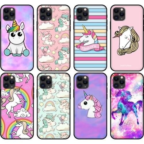 Black tpu case for iphone 5 5s se 2020 6 6s 7 8 plus x 10 XR XS 11 12 mini pro MAX back cover Rainbow Unicorn