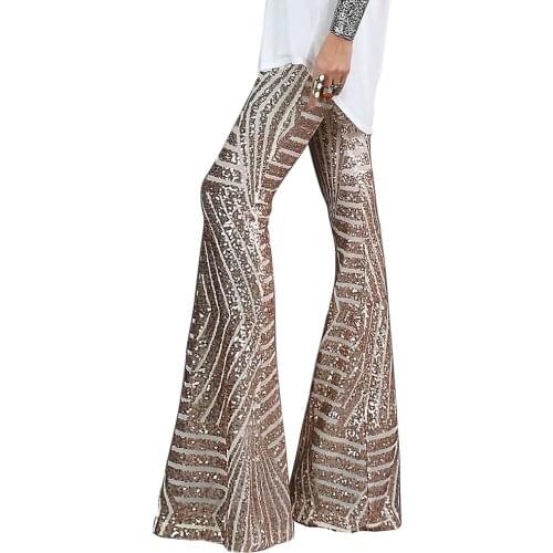 2020 Sexy Sequin Glitter Wide Leg long Flare Pants High Waist Party Club Trousers Pants Casual Outfit Streetwear Bell Pant