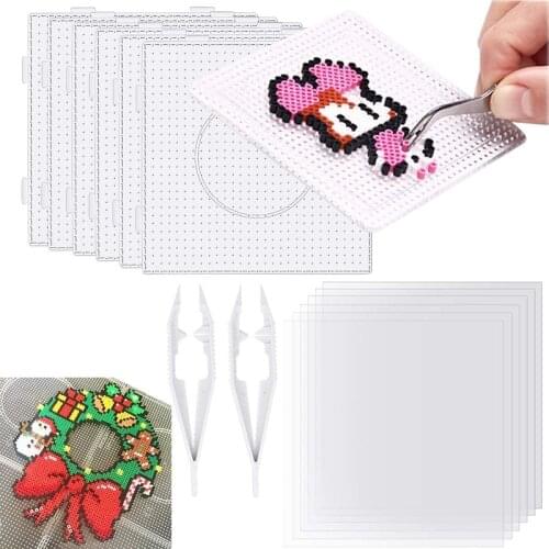 JINLETONG 6PCS 5mm Fuse Beads Boards Large Square Hama Beads 5mm Pegboard Clear Plastic Pegboards for Kids Craft Beads