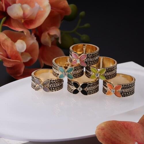 New Design Hawaiian Copper Ring Polynesian Samoa Enamel Flower Ring Green Pink Couple Finger Rings Romantic Zircon Wholesale Jew