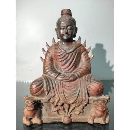 9"Nepal temple collection Old Bronze Cinnabar Lacquer Northern Wei Buddha Shakyamuni Buddha Enshrine the Buddha Town House