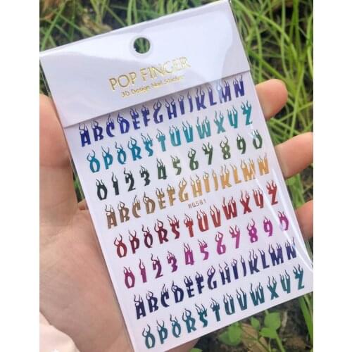 1 Sheet Colorful Flame Letter Numbers Nail Art Sticker Laser Foils DIY Nail Art Transfer Stickers Manicure Decals