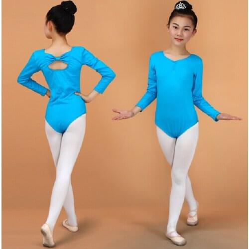 2016 New Long Sleeves Lycra Ballet Tutu Dance Dress Solid Leotards For Gymnastics For Girls Balett Bodysuit Child Dance Clothes
