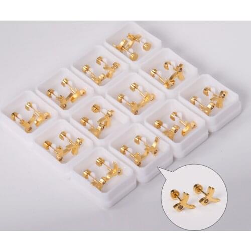 12 Pairs 316L Stainless Steel Round CZ Earrings Korean Style Gold Color Dragonfly Shape Small Earrings Baby Girl Wholesale