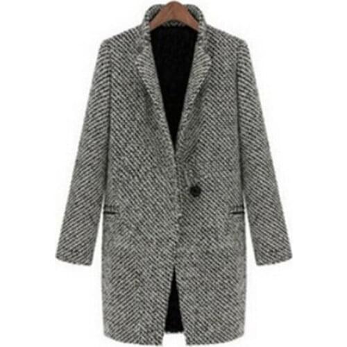 2019 Spring Autumn Womens Plaid Wool Coat New Fashion Long Woolen Coat Single Breasted Slim Female Winter Basic Wool Coat N309