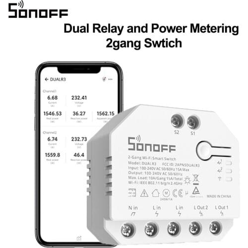 SONOFF DUALR3 Dual Relay DIY Wifi Smart Switch 2 Gang Power Monitor AC curtain motor switch For Alexa Google Home eWeLink APP