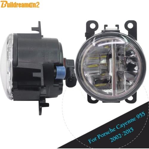 Buildreamen2 For Porsche Cayenne 955 2002-2015 Car 4000LM Front LED Fog Light DRL Daytime Running Lamp White 12V Accessories