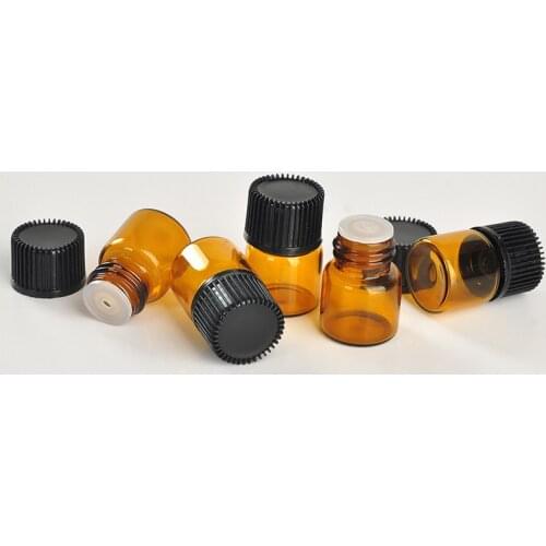 1ML 2ML Brown Glass Perfume Travel Bottle for Essential Oil Empty Contenitori Cosmetic Vials Personal Care Sample Jar 100pcs/lot