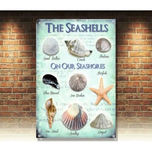 Seashells Seaside Collection House Kitchen Bathroom Beach Small Metal Tin Sign