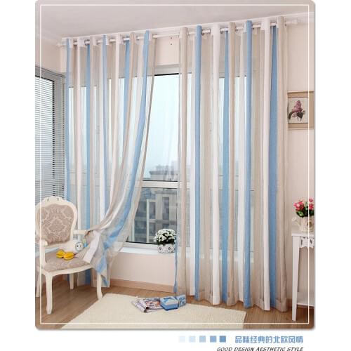 Grade chenille curtains / gauze Nordic vertical stripes afternoon sun parlor den