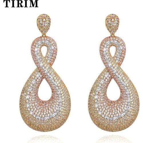 Tirim Luxury 8 Shape Dangle Cubic Zirconia Earrings for Women Wedding Prom Party Anniversary Crystal Jewelry Bridal Earring