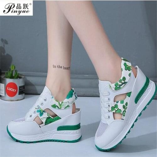 New summer women Casual Breathable Mesh walking Sandals shoes women Outdoor Lace Up Wedges heels shoes Sandals