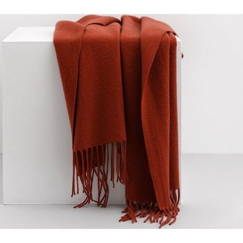 Luna&Dolphin Fashion Women Scarf 200x45cm Pure Color Caramel Wool Winter Tassel Couple Classic Thick Warm Long Shawl Pashmina