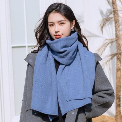 2021 New Women Luxury Pure Wool Winter Scarves Real Wool Wraps Shawls for Ladies Autumn Warm Scarf Simple Style Solid Foulard