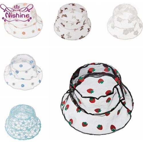 Cute Cartoon Embroidered Flowers Infant Bucket Hats Comfortable Breathable Lace Fisherman Caps Children Bonnet Photography Props