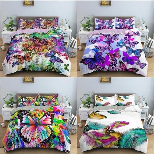 Glowing Butterflies Feather Bedding Sets 3D luxury Colorful Duvet Cover Bedding Set Flying Butterfly Bed linen Luxury Bedclothes