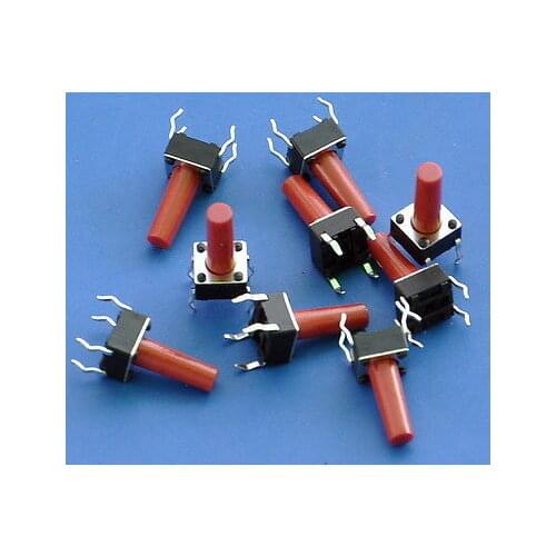 Tactile Button Switch, Momentary,6x6x13mm, Red, 100PCS