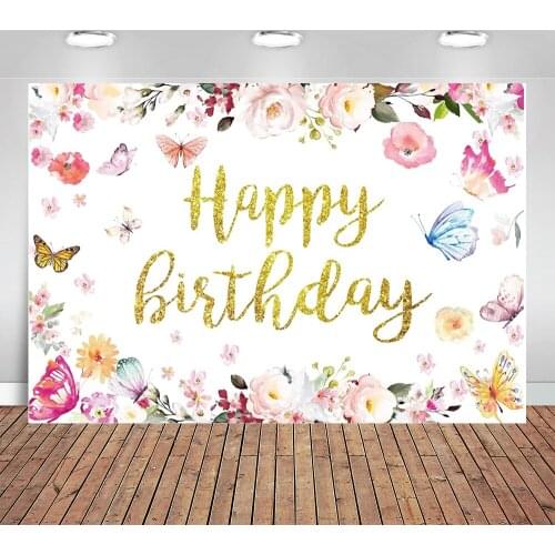 Butterfly Theme Birthday Backdrop Baby Girl Pink Floral Phtography Background Decorations Party Supplies Banner Photo Shoot