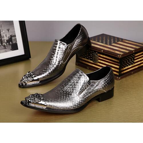 Hot Fashion Gold Dress Shoes Men Metal Oxford Shoes For Men Slip On Flats Office Formal Wedding Shoes Male italian Shoes Lasts