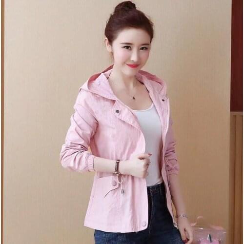 2021 Womens Windbreaker Spring New Korean Wild Loose Hooded Fashion Pink Jacket Female Student Windbreaker Coat Lining w57