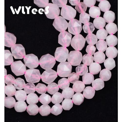 WLYeeS Pink quartzs Crystal beads Big Faceted Natural Stone Spacer loose Beads For Jewelry Making DIY Bracelet Necklace 8MM 15"