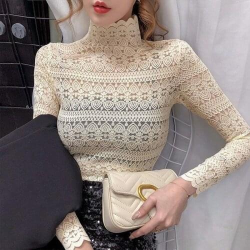 Floral Embroidery Lace Blouses Women Spring Summer See Through Streetwear