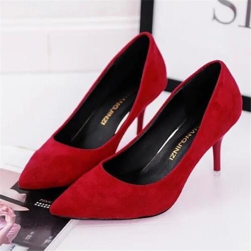 Plus Size OL Office Lady Shoes Faux Suede High Heels Woman Shoes Pointed Toe Dress Shoes Basic Pumps Women Boat zapatos mujer
