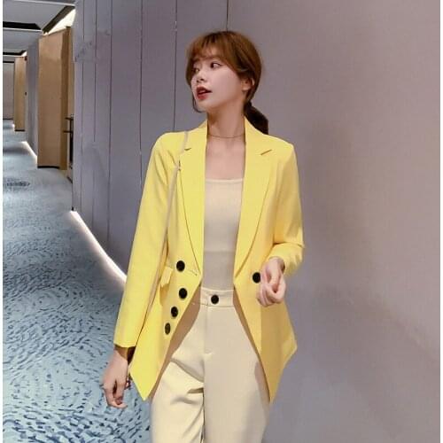 Women Buttoned Blazer Long Sleeve Blazers Fashion Solid Color Personality Double Breasted Coat X1676RX