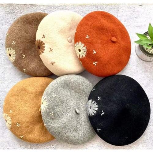 VISROVER Solid Color winter 100% wool winter beret For woman wool Daisy winter hat solid color top quality Women Boina Gift
