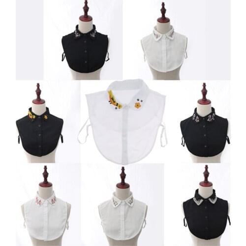 Womens Detachable Embellished Flower Faux Collar Bib False Collar Half Shirt