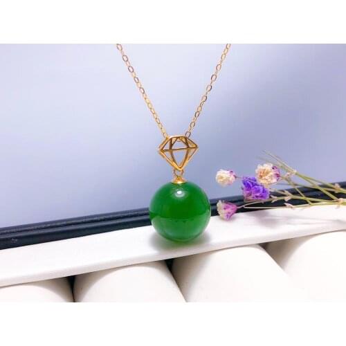 SHILOVEM 18k YELLOW gold Natural green Jasper pendants none necklace fine Jewelry women wedding new plant gift yzz101088by